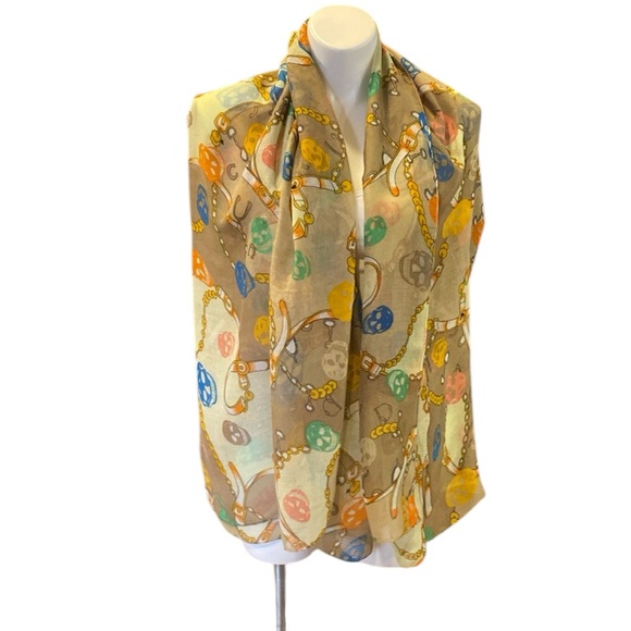 Scarf, 43”W x 71”L Sheer Multi Colored Skull Scarf Shawl - Picture 1 of 9